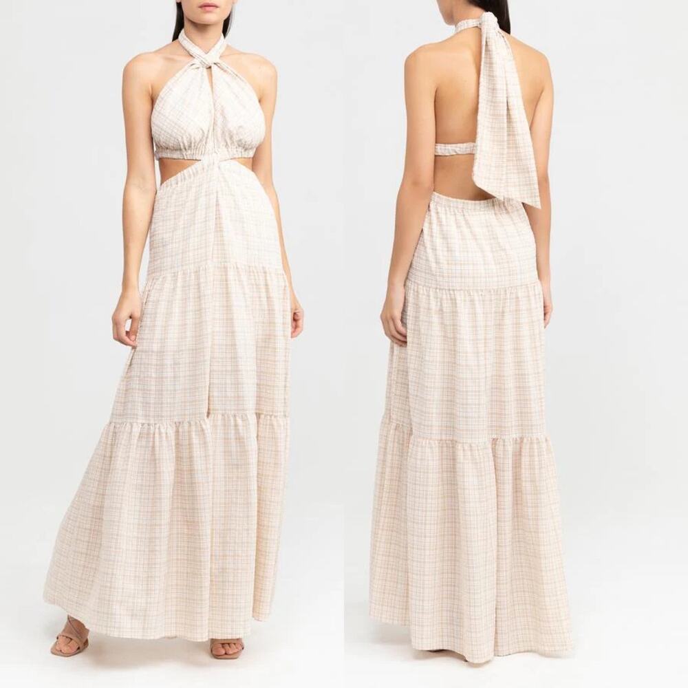 NWT Significant Other Clementine Cutout Gingham Plaid Maxi Dress Almond Chalk 8 - Picture 2 of 15